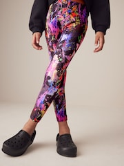 Black/Pink/Green Splat Printed Leggings (3-16yrs) - Image 4 of 6