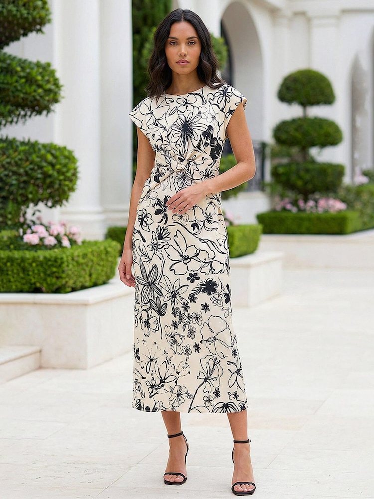 Roman White Printed Twist Front Wrap Dress - Image 1 of 5 Roman White Printed Twist Front Wrap Dress - Image 1 of 5