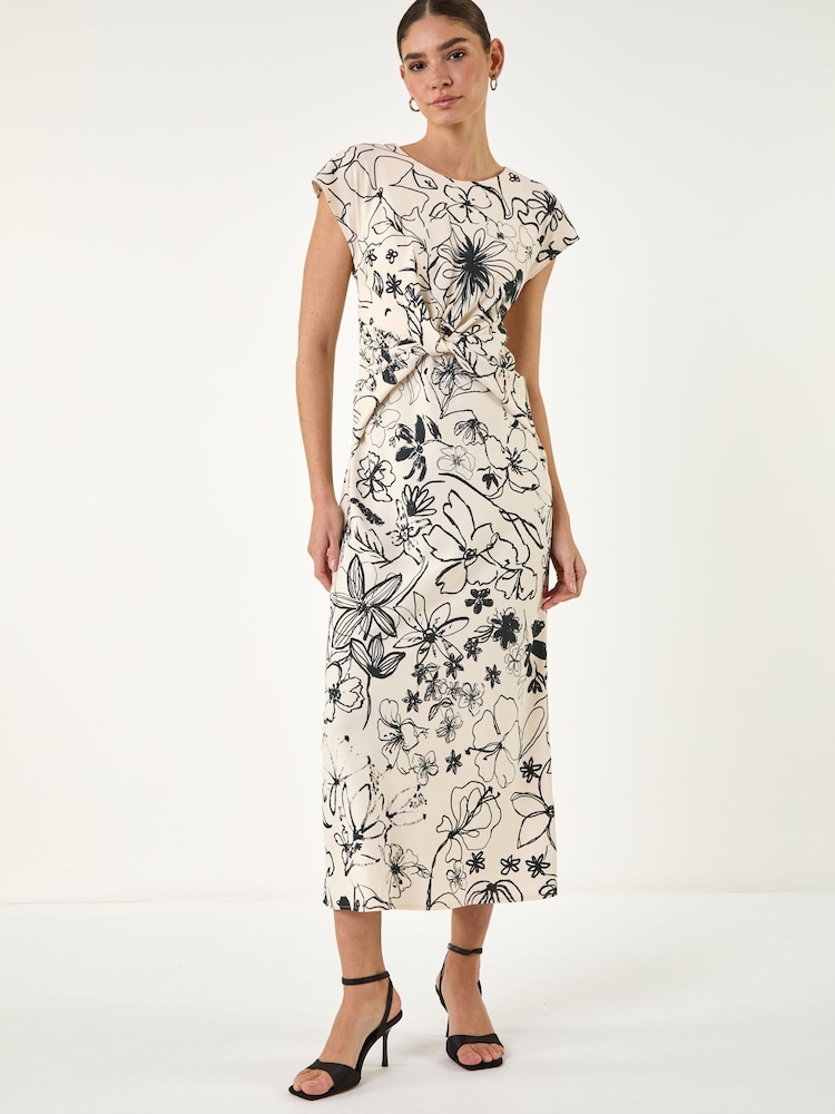 Roman White Printed Twist Front Wrap Dress - Image 2 of 5 Roman White Printed Twist Front Wrap Dress - Image 2 of 5