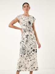 Roman White Printed Twist Front Wrap Dress - Image 3 of 5