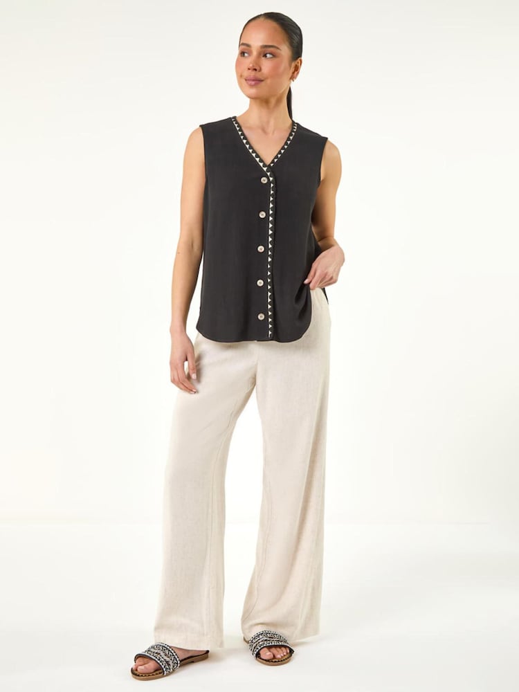 Roman Black Petite V-Neck Trim Detail Top - Image 2 of 5 Roman Black Petite V-Neck Trim Detail Top - Image 2 of 5