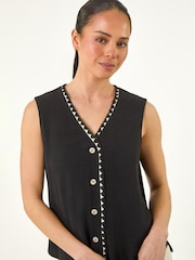 Roman Black Petite V-Neck Trim Detail Top - Image 4 of 5