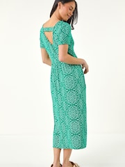 Roman Green Petite Aztec Gathered Dress - Image 2 of 5