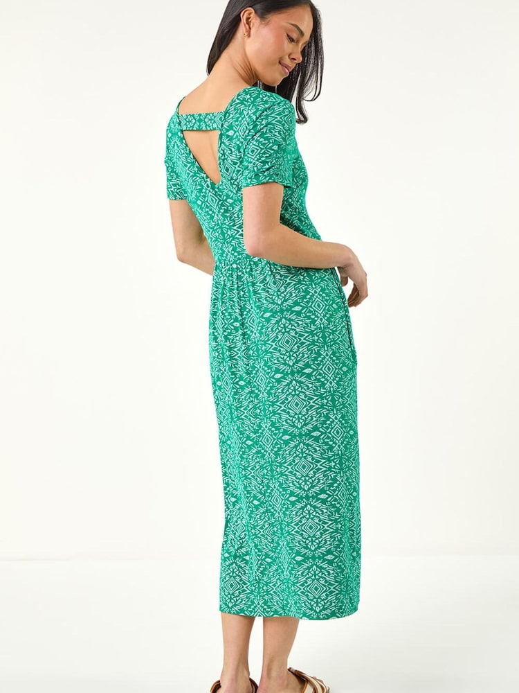 Roman Green Petite Aztec Gathered Dress - Image 2 of 5