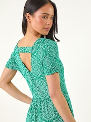 Roman Green Petite Aztec Gathered Dress - Image 5 of 5