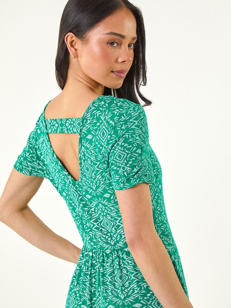 Roman Green Petite Aztec Gathered Dress - Image 5 of 5