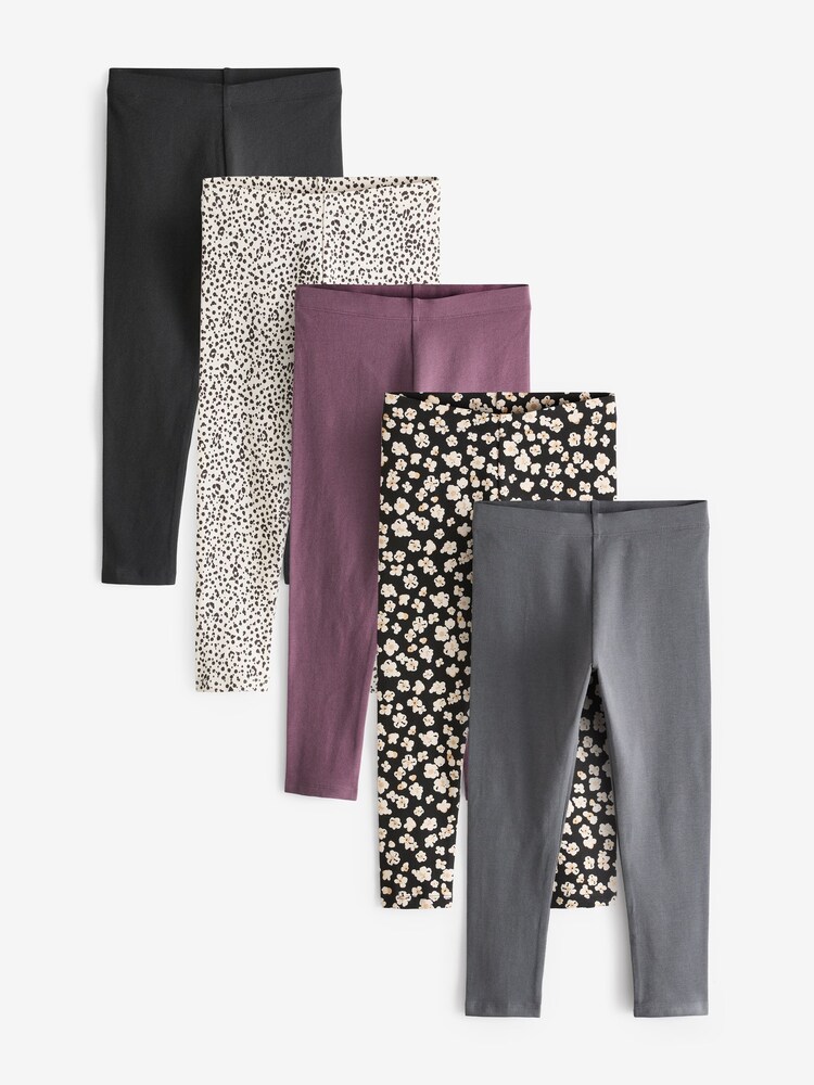 Mono Spot/Black/Charcoal Grey Leggings 5 Pack (3-16yrs) - Image 1 of 8