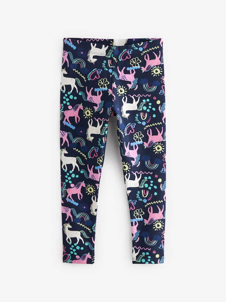Blue/Pink Floral/Navy Unicorn Leggings 5 Pack (3-16yrs) - Image 2 of 8