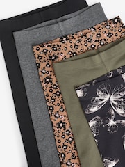 Khaki Green/Charcoal Grey/Purple Butterfly Leggings 5 Pack (3-16yrs) - Image 8 of 8