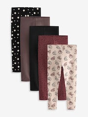 Rdzawobrązowy/monochrom w kropki/neutralny z motywem postaci - Legginsy, 5 par w opakowaniu zbiorczym (3–16lat) - Image 1 of 8