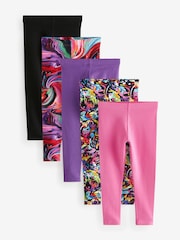Purple/Graffiti/Multi Swirl Leggings 5 Pack (3-16yrs) - Image 1 of 8