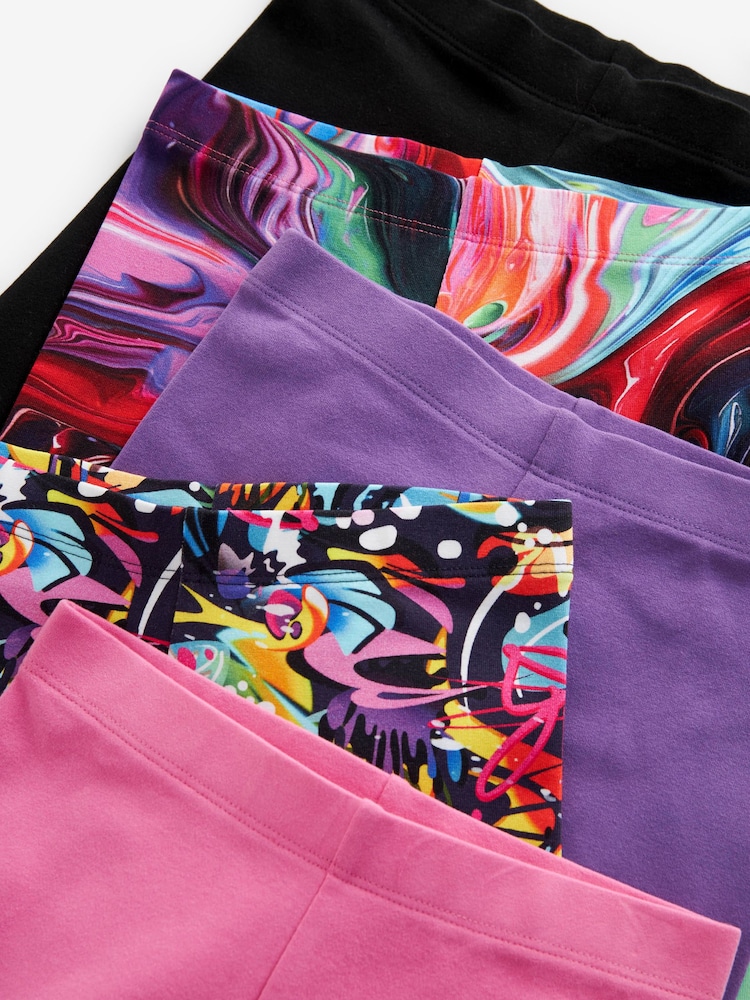 Purple/Graffiti/Multi Swirl Leggings 5 Pack (3-16yrs) - Image 8 of 8