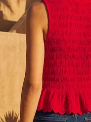 Roman Red Shirred Scallop Trim Stretch Top - Image 3 of 4