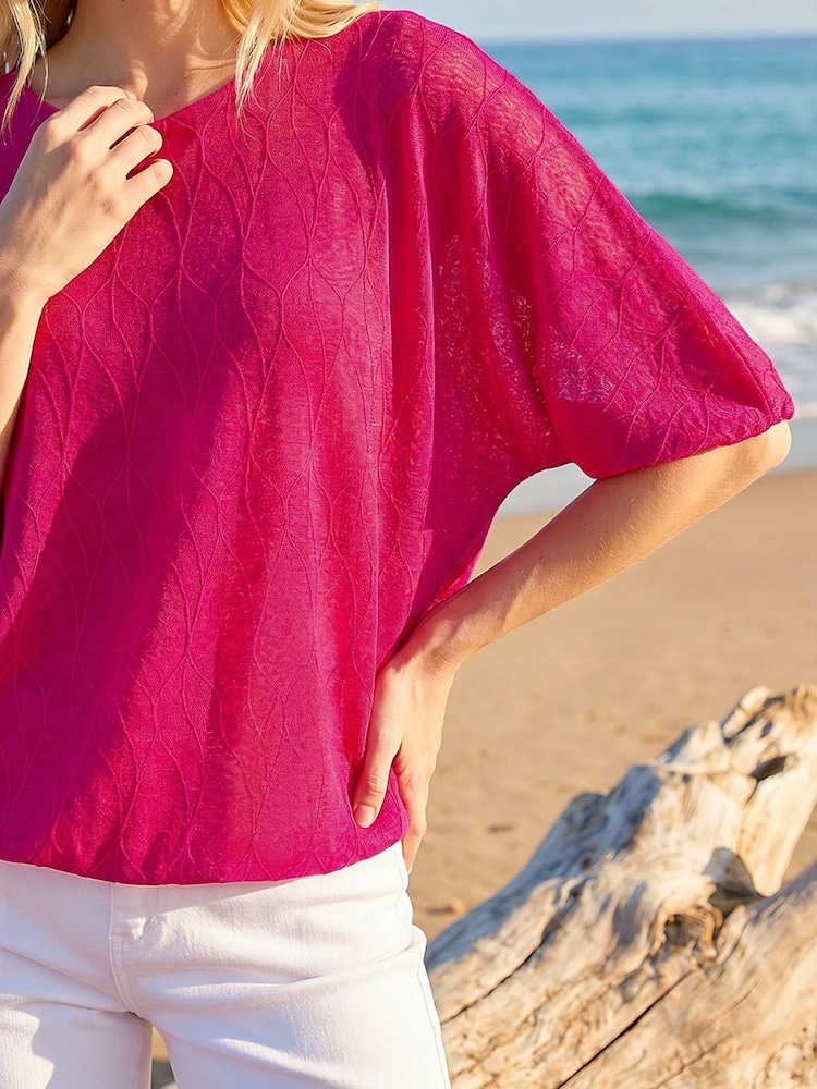Roman Pink Mesh Bubble Hem Top - Image 4 of 4