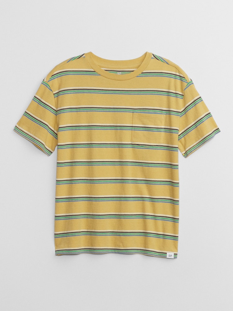 Gap Yellow/Green Stripe Pocket Short Sleeve Crew Neck T-Shirt (4-13yrs) - Image 1 of 1 Gap Yellow/Green Stripe Pocket Short Sleeve Crew Neck T-Shirt (4-13yrs) - Image 1 of 1