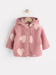 Pink Heart Print Baby Borg Fleece Jacket (0mths-2yrs) - Image 1 of 6