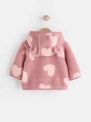 Pink Heart Print Baby Borg Fleece Jacket (0mths-2yrs) - Image 2 of 6
