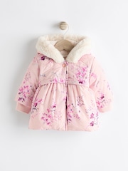 Pink Floral Baby Hooded Puffer Coat (0mths-2yrs) - Image 1 of 6
