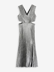 Silver Metallic Satin Pleat Dress - Image 5 of 8