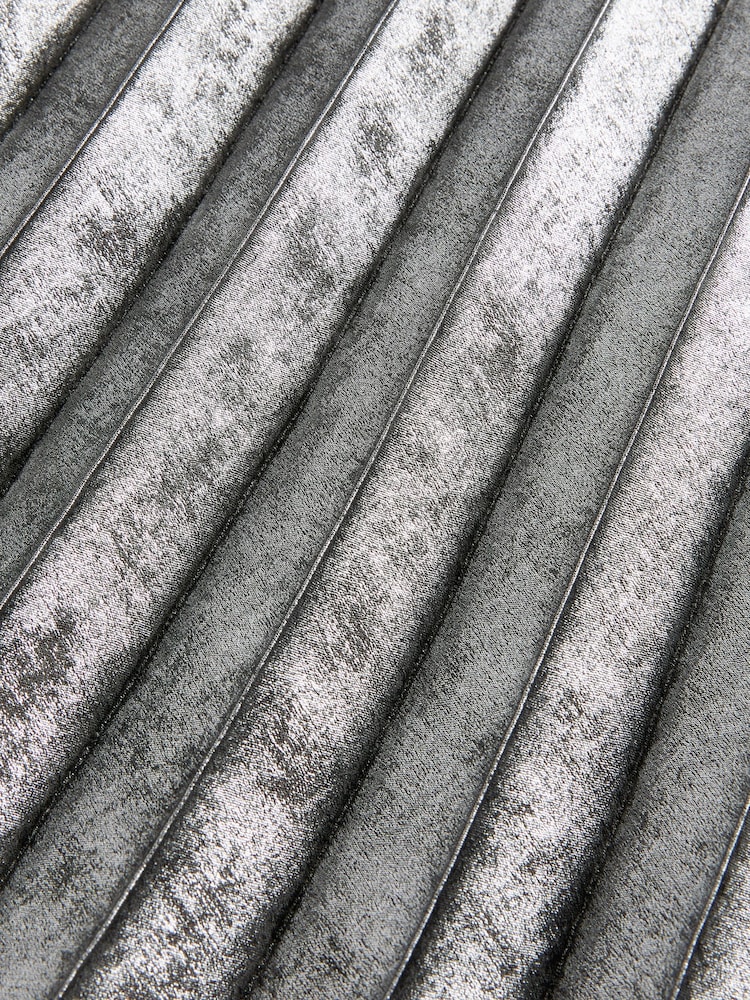 Silver Metallic Satin Pleat Dress - Image 8 of 8