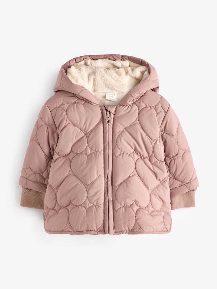 Pink Hearts Quilted Baby Coat (0mths-2yrs) - Image 1 of 7