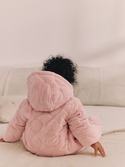 Pink Velour Quilted Fleece Lined Hooded Baby All-In-One Pramsuit (0mths-2yrs) - Image 3 of 9