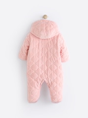 Pink Velour Quilted Fleece Lined Hooded Baby All-In-One Pramsuit (0mths-2yrs) - Image 5 of 9