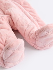 Pink Velour Quilted Fleece Lined Hooded Baby All-In-One Pramsuit (0mths-2yrs) - Image 8 of 9