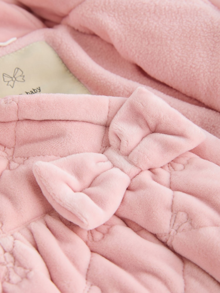Pink Velour Quilted Fleece Lined Hooded Baby All-In-One Pramsuit (0mths-2yrs) - Image 9 of 9