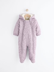 Purple Flower Fleece Lined Hooded Zip Quilted Baby All-In-One Pramsuit (0mths-2yrs) - Image 1 of 7