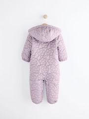 Purple Flower Fleece Lined Hooded Zip Quilted Baby All-In-One Pramsuit (0mths-2yrs) - Image 2 of 7
