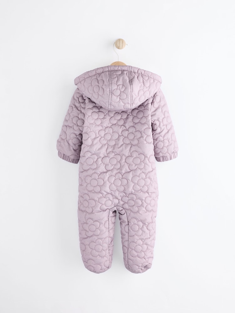 Purple Flower Fleece Lined Hooded Zip Quilted Baby All-In-One Pramsuit (0mths-2yrs) - Image 2 of 7
