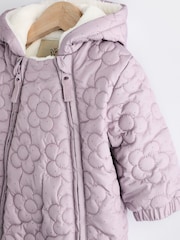 Purple Flower Fleece Lined Hooded Zip Quilted Baby All-In-One Pramsuit (0mths-2yrs) - Image 3 of 7