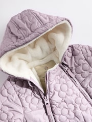 Purple Flower Fleece Lined Hooded Zip Quilted Baby All-In-One Pramsuit (0mths-2yrs) - Image 4 of 7