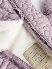 Purple Flower Fleece Lined Hooded Zip Quilted Baby All-In-One Pramsuit (0mths-2yrs) - Image 5 of 7