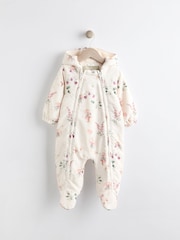 Ecru/ Pink Fairy Print Baby Zip Hooded All-In-One Pramsuit (0mths-2yrs) - Image 4 of 10