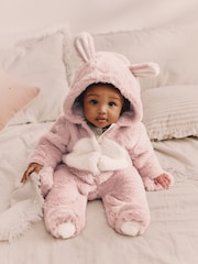 Pink Baby Faux Fur Cosy Hooded Pramsuit All-In-One (0mths-2yrs) - Image 1 of 13