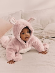 Pink Baby Faux Fur Cosy Hooded Pramsuit All-In-One (0mths-2yrs) - Image 2 of 13