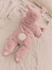 Pink Baby Faux Fur Cosy Hooded Pramsuit All-In-One (0mths-2yrs) - Image 3 of 13