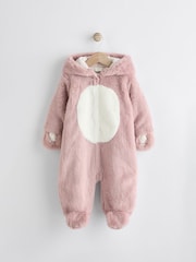 Pink Baby Faux Fur Cosy Hooded Pramsuit All-In-One (0mths-2yrs) - Image 5 of 13