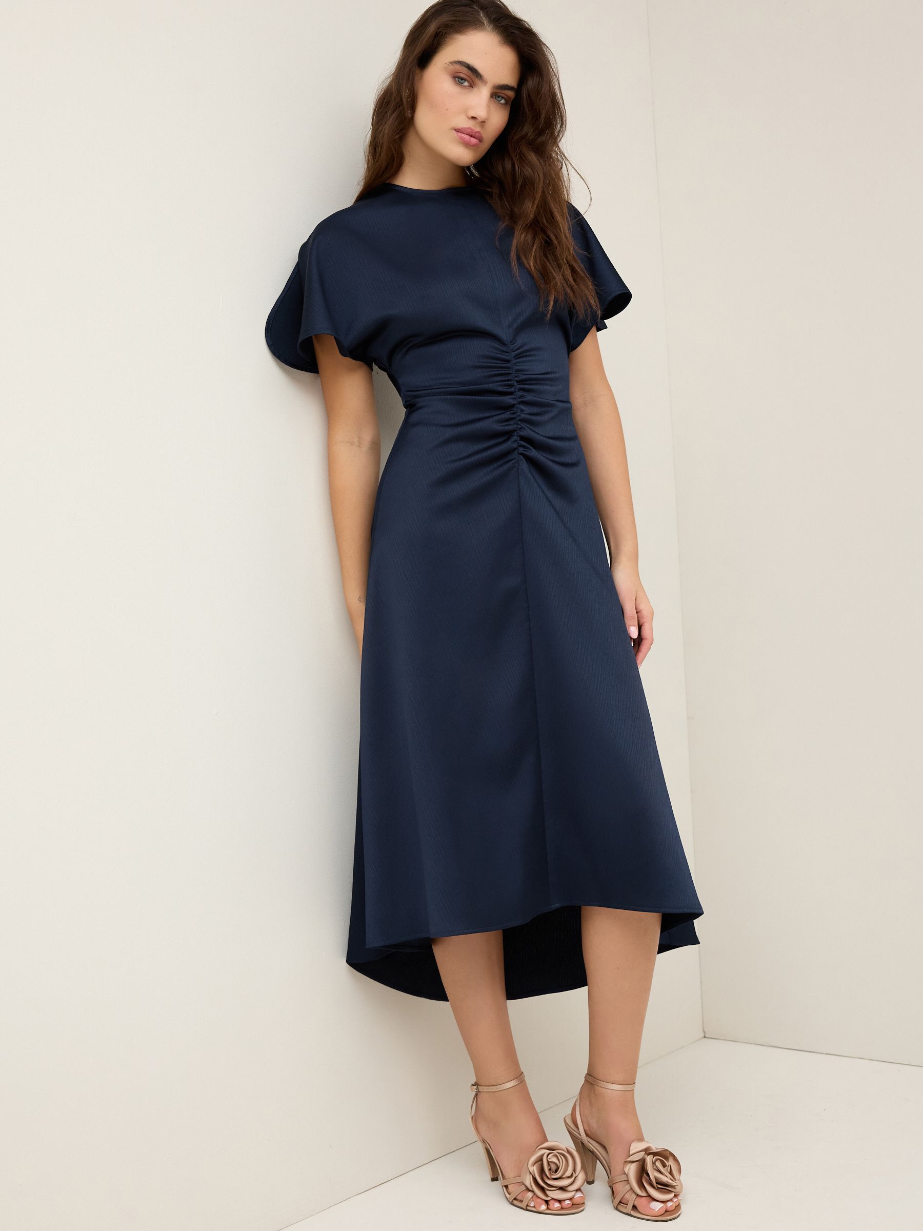 Buy Navy Ruched Satin Crinkle Dress from Next USA