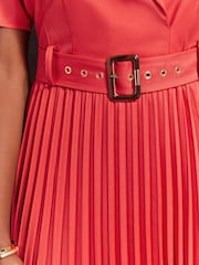 Red Pleated Short Sleeve Dress - Image 4 of 6