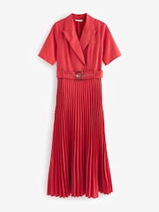 Red Pleated Short Sleeve Dress - Image 5 of 6