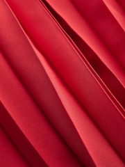 Red Pleated Short Sleeve Dress - Image 6 of 6
