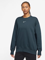Nike Armory Navy Phoenix Fleece Oversized Mini Swoosh Crew Neck Sweatshirt - Image 1 of 3