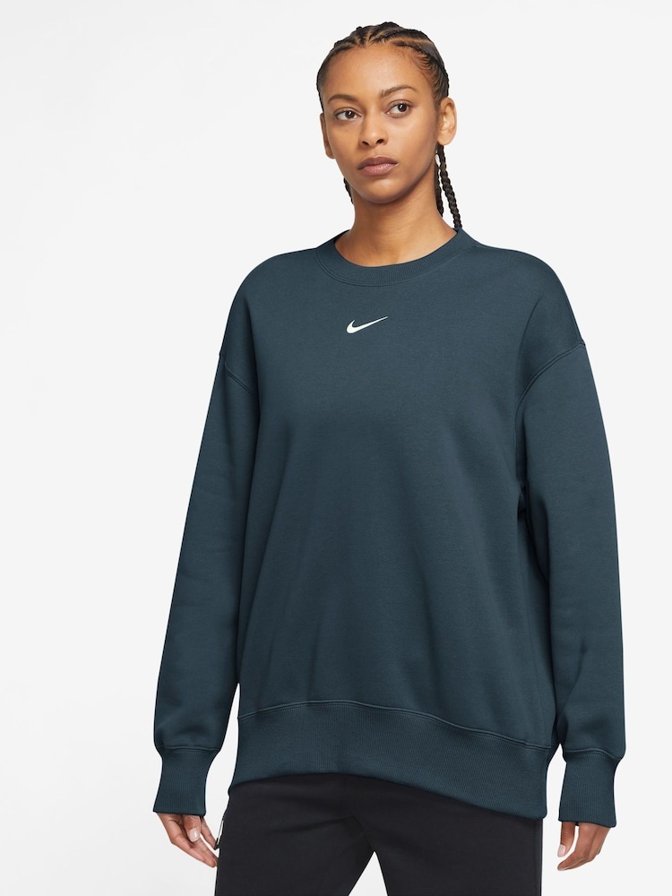Nike Armory Navy Phoenix Fleece Oversized Mini Swoosh Crew Neck Sweatshirt - Image 1 of 3