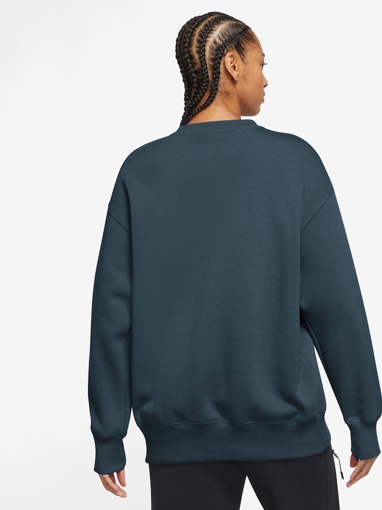 Nike Armory Navy Phoenix Fleece Oversized Mini Swoosh Crew Neck Sweatshirt - Image 2 of 3