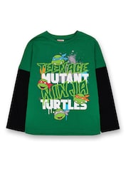 Vanilla Underground Green Boys Teenage Mutant Ninja Turtles Long Sleeve 100% Cotton T-Shirt - Image 1 of 5