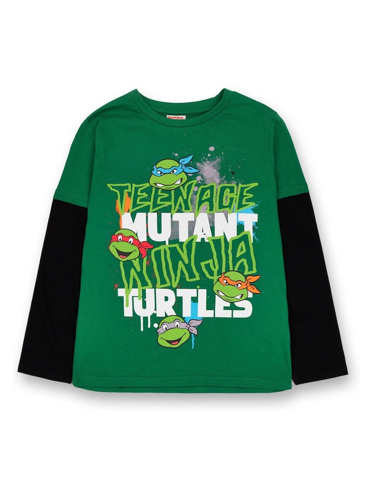 Vanilla Underground Green Boys Teenage Mutant Ninja Turtles Long Sleeve 100% Cotton T-Shirt - Image 1 of 5