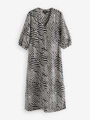 Black/White Textured Long Sleeve Zebra Printed Midi Dress - Image 1 of 2